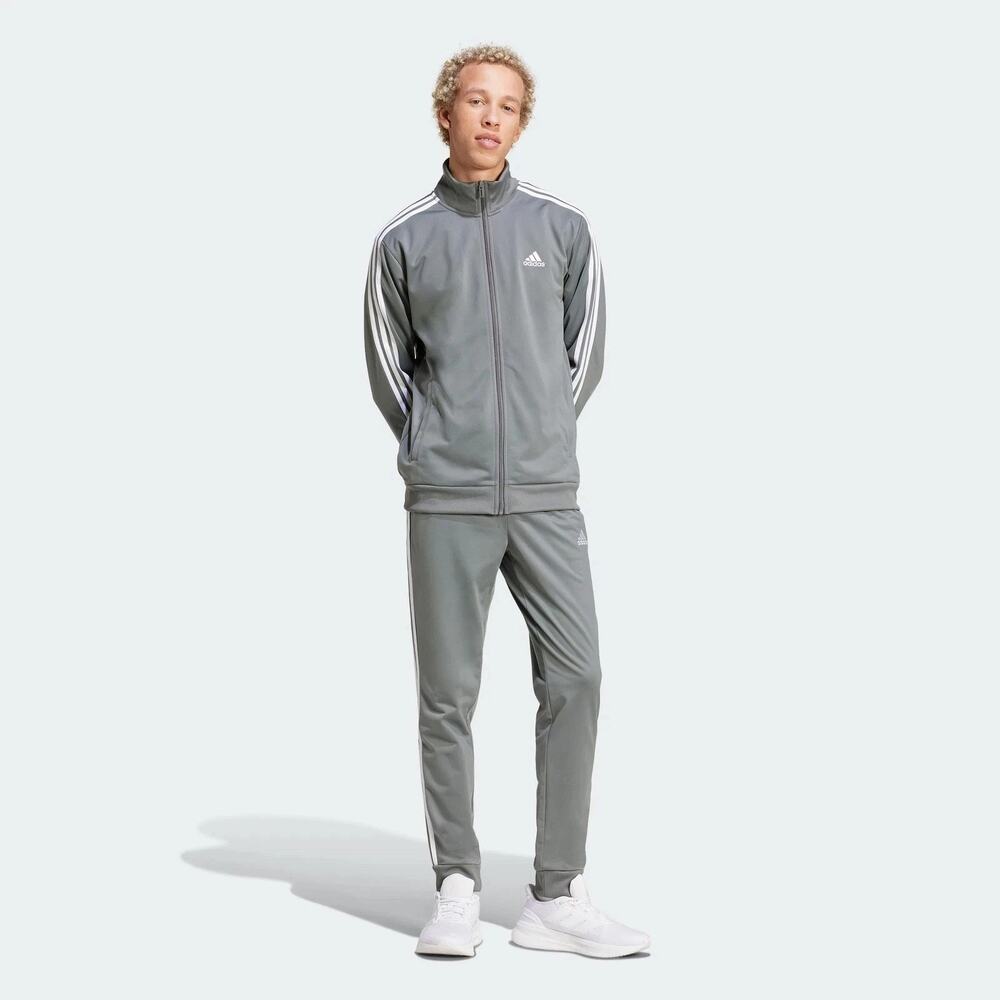 Adidas Men's X-Large Essentials 3-Stripe Track Suit Set XL Grey/White Tracksuit